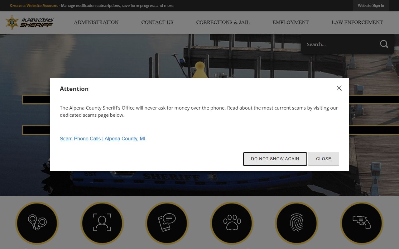 Alpena County Sheriff website for 24 hour booking record searches