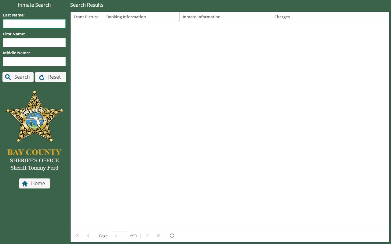 Bay County inmate search system for 24 hour booking records
