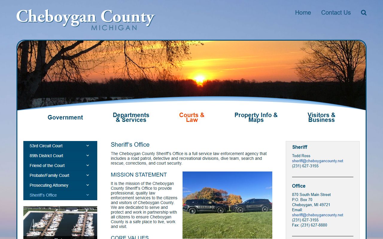 Cheboygan County Sheriff's Department page for 24 hour booking information