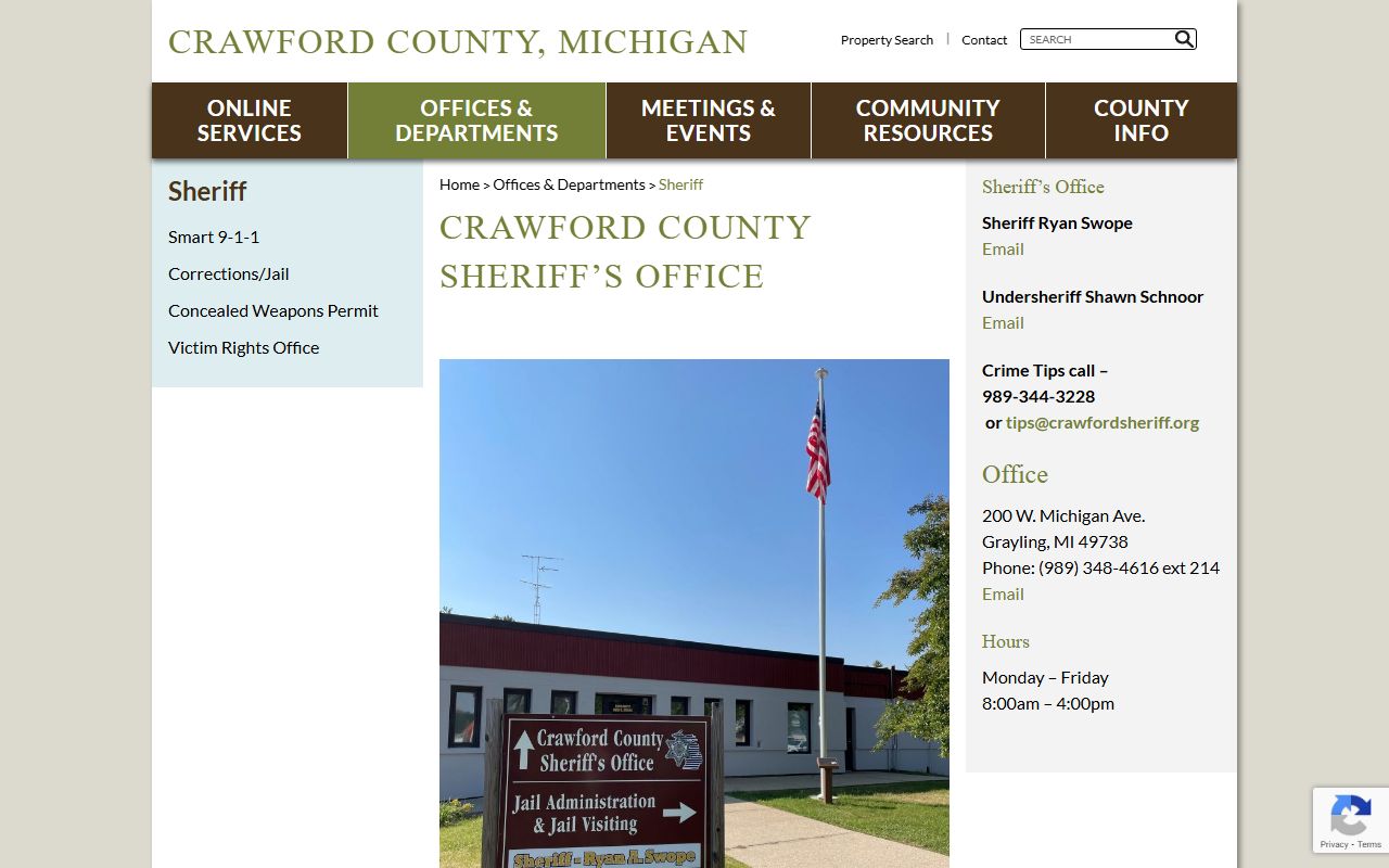 Crawford County Sheriff's Office page for booking record access