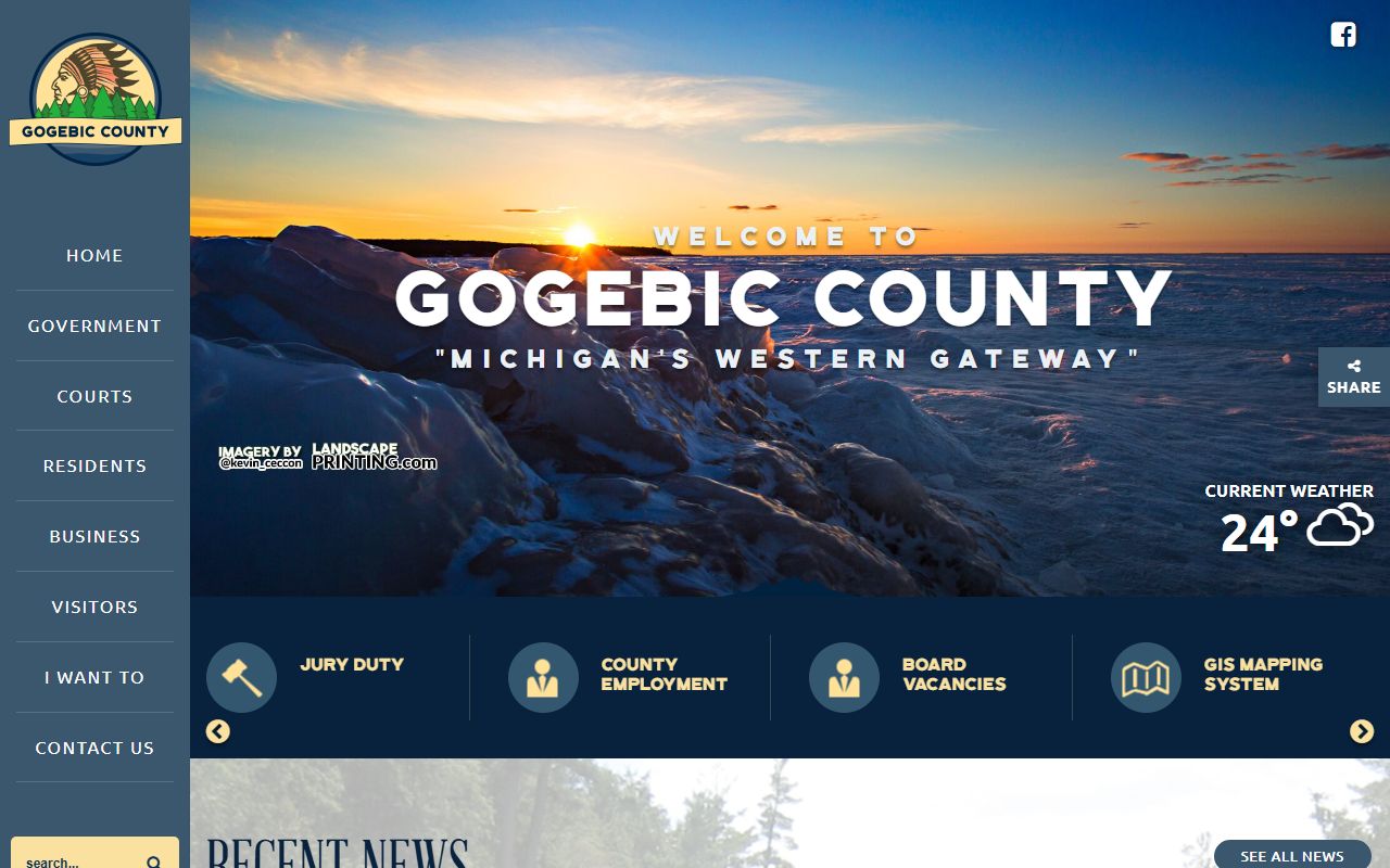 Gogebic County government website for 24 hour booking record access