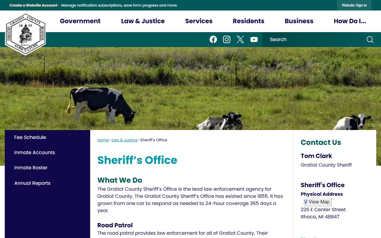 Gratiot County Sheriff's Office website for 24 hour booking record searches