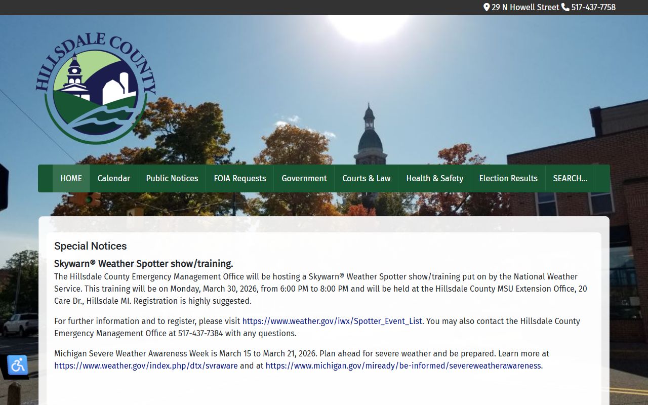Hillsdale County website for 24 hour booking record access