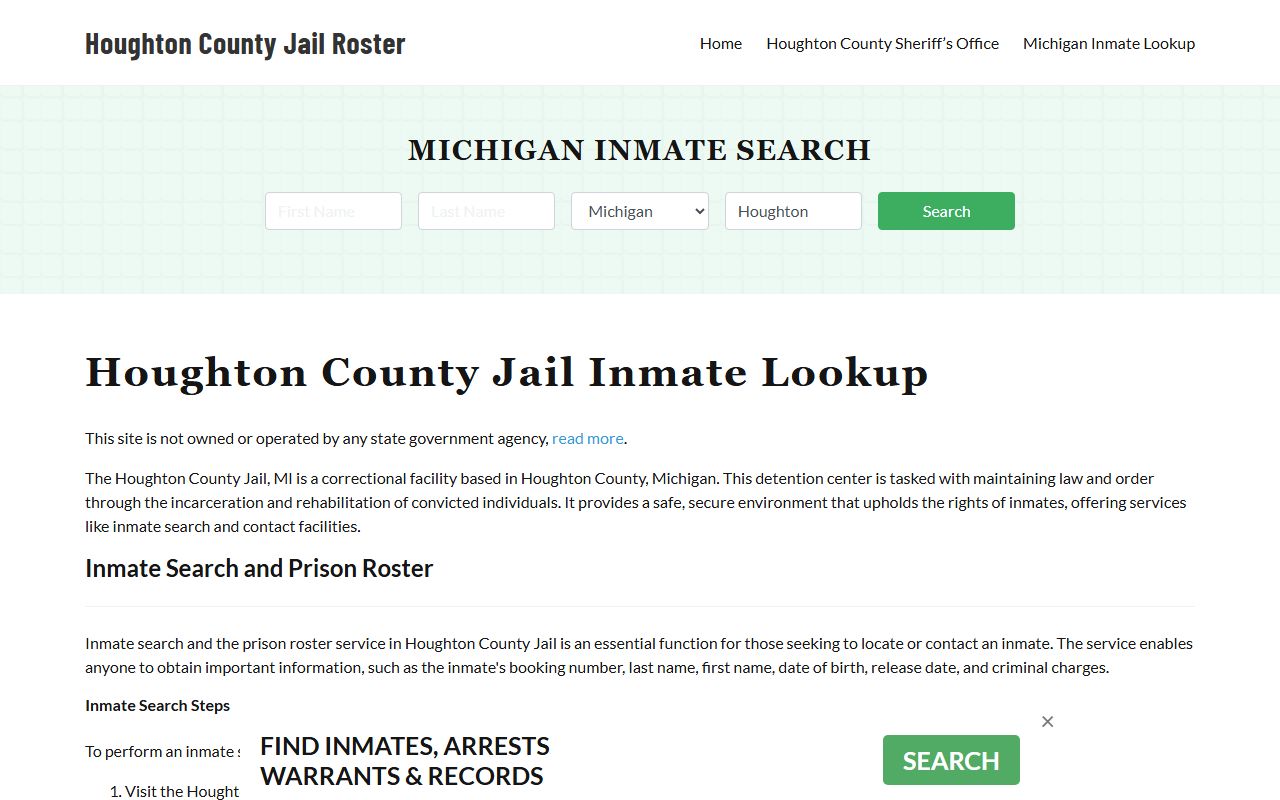 Houghton County Jail roster for searching 24 hour booking records