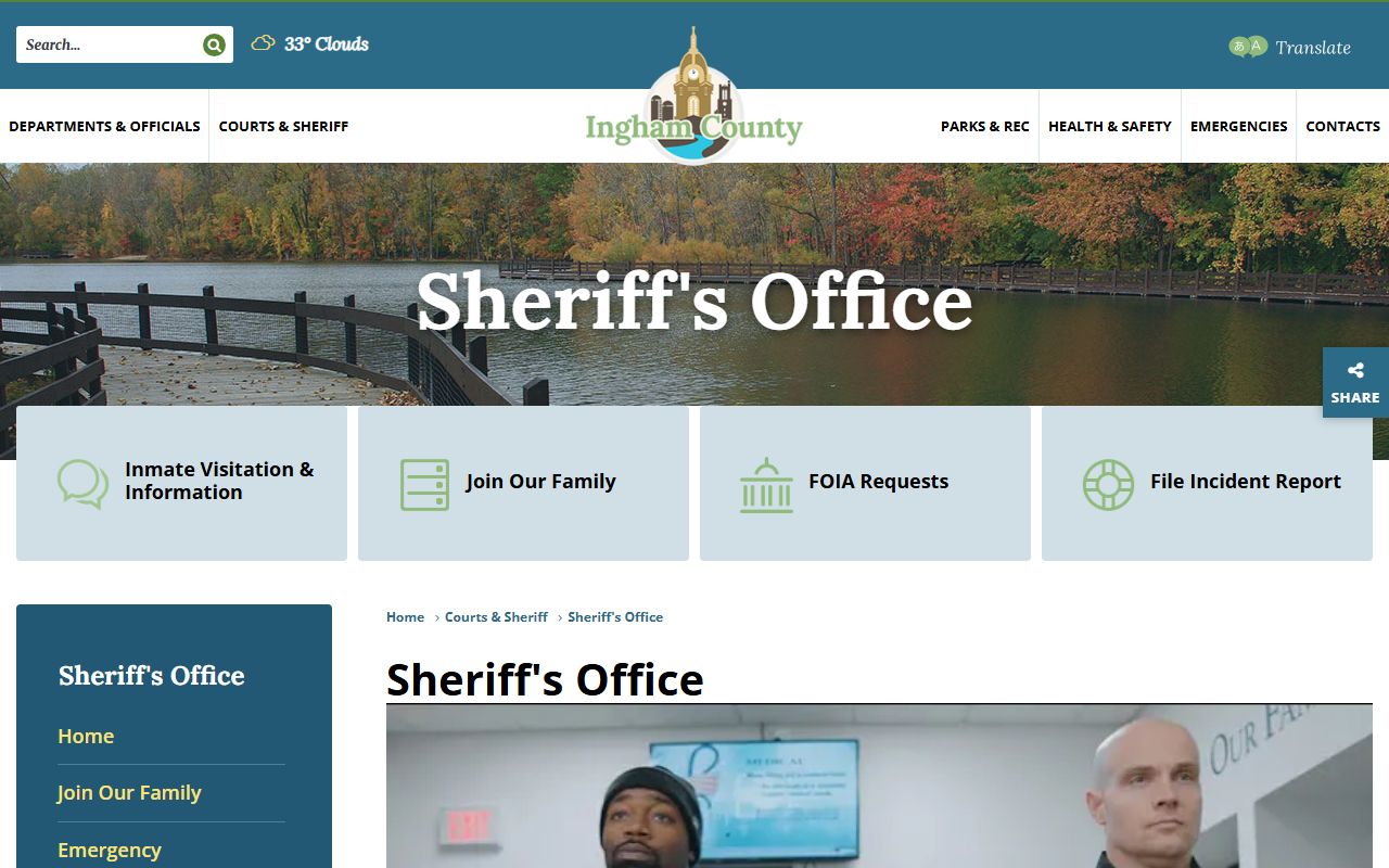Ingham County Sheriff's Office website for 24 hour booking searches
