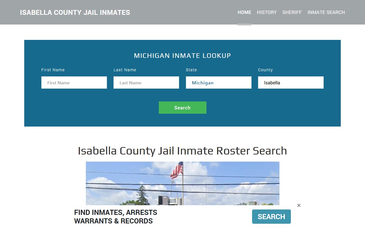 Isabella County Jail roster page for 24 hour booking searches with mugshots