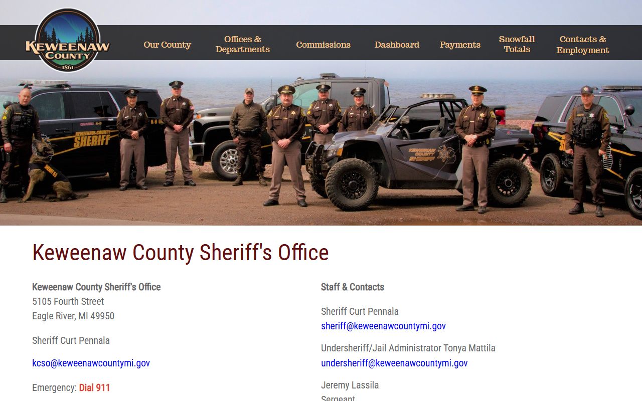 Keweenaw County Sheriff's Office website for 24 hour booking information