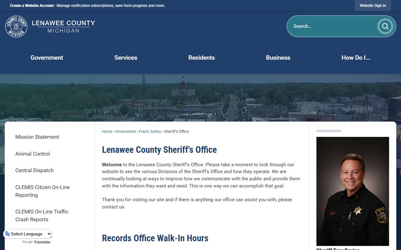 Lenawee County Sheriff website for 24 hour booking records access