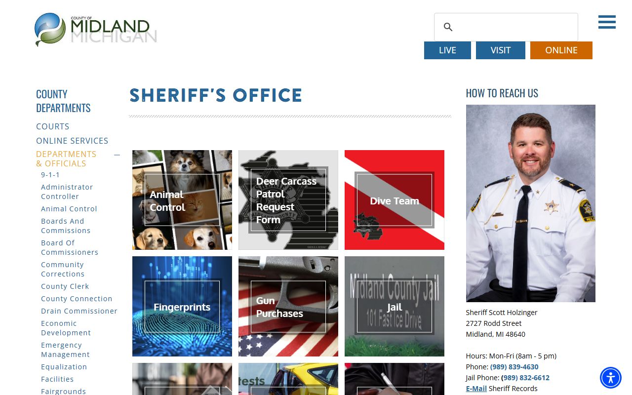 Midland County Sheriff website with 24 hour booking inmate lookup