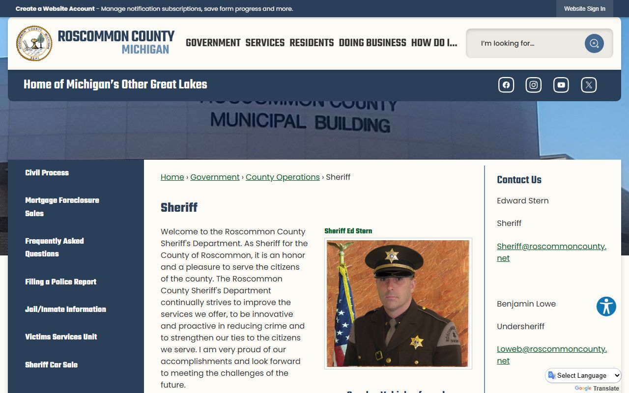 Roscommon County Sheriff website for 24 hour booking record searches