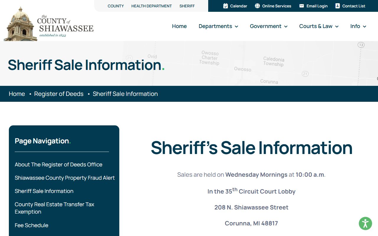 Shiawassee County Sheriff website for 24 hour booking record access